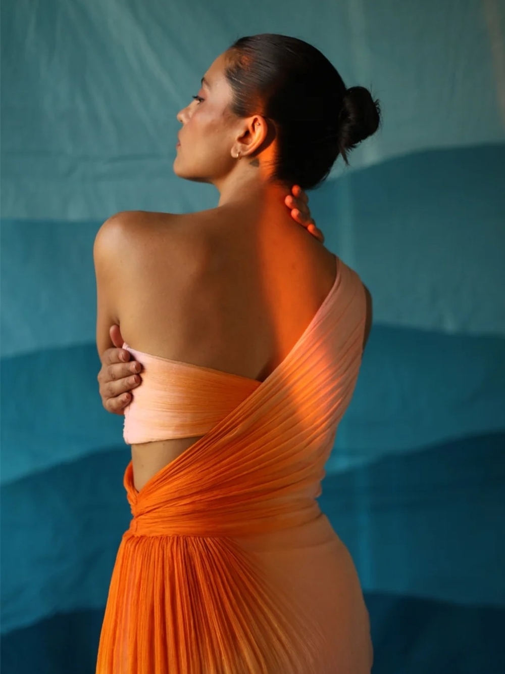 NwOT Swaan Plumeria Ombre Orange Floor-Length Gown Maxi Dress Size XL - Picture 5 of 10